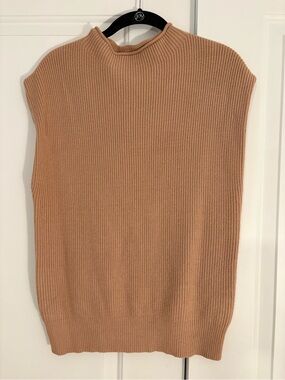 Sleeveless Cowl Knit Sweater Vest in Camel